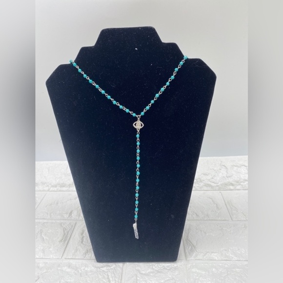 Evil Eye Beads Necklace Women’s Turquoise and Sliver Tone - Picture 2 of 8
